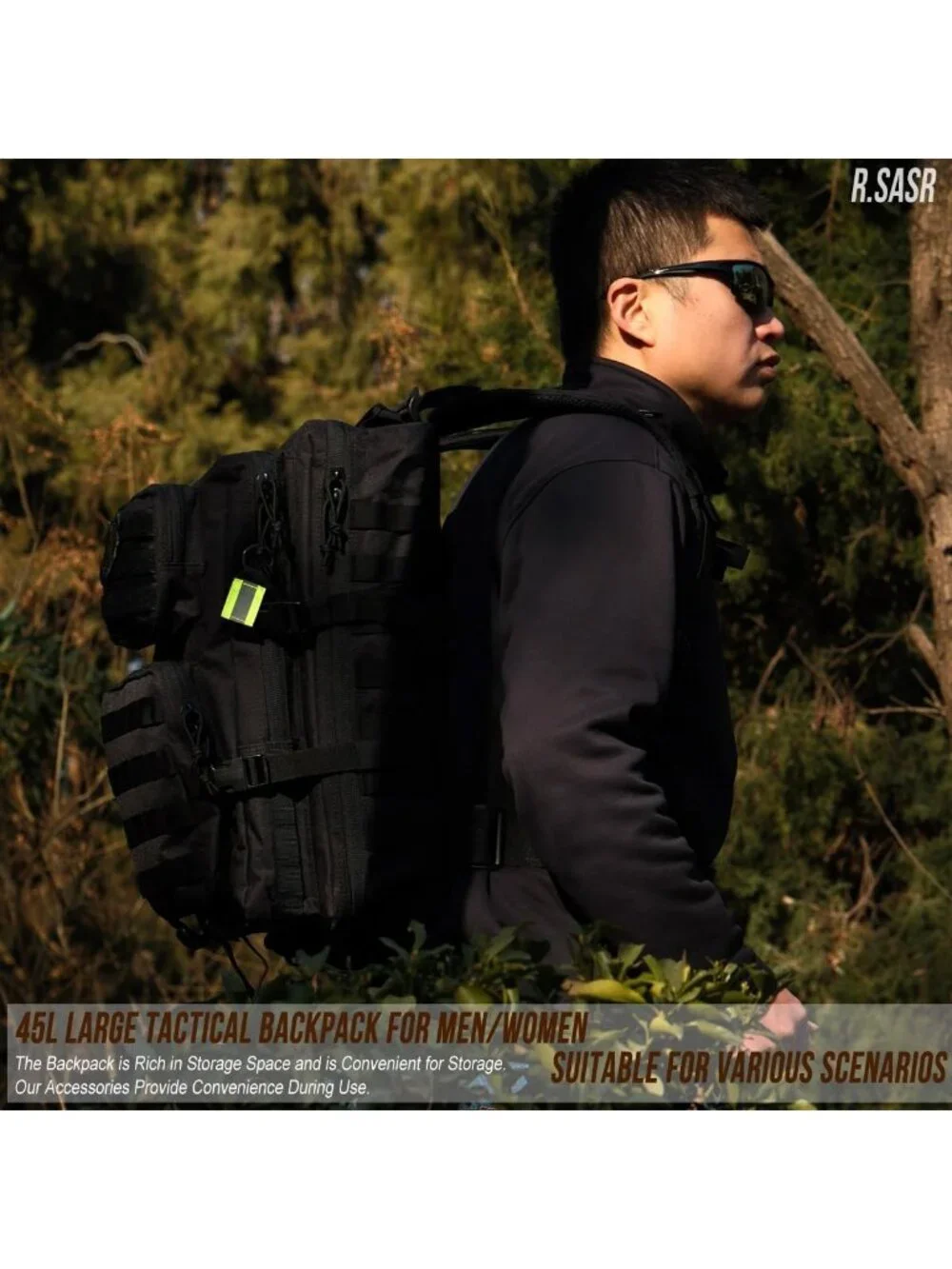 Large 45L Tactical Backpack for Hiking & Camping, Military Assault Pack with